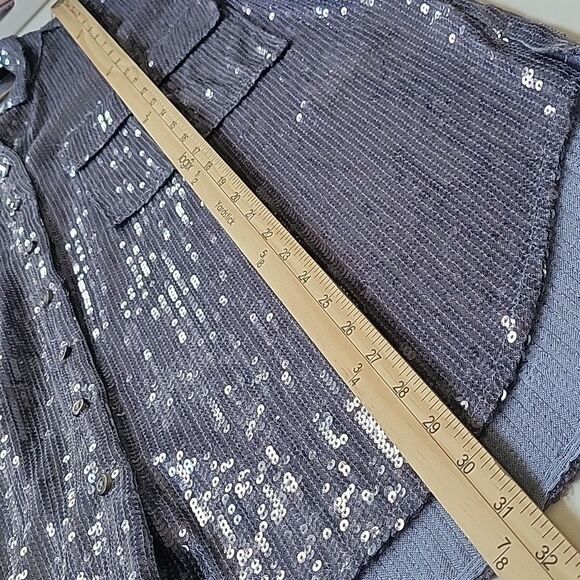 NEW ANTHROPOLOGIE PILCRO Long-Sleeve Oversized Sequin Button down Shirt M L XL - Picture 3 of 5